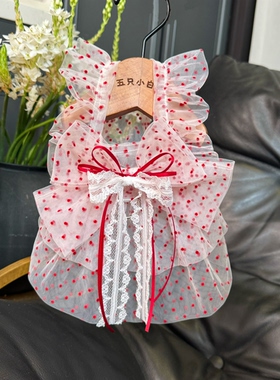 五只小白熊原创宠物衣服夏季红色波点纱裙子狗狗猫咪防晒薄款衣服