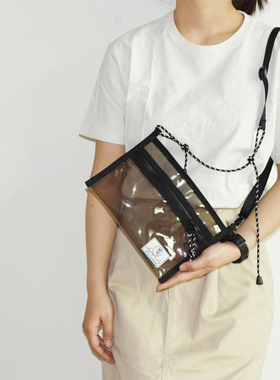 载迟2021透明复古咖色PVC挎包 个性休闲单肩小包酷旅行随身斜挎袋