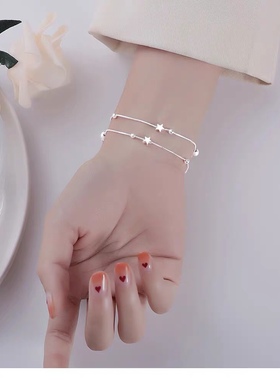 990纯银双层叠戴星星手链女轻奢小众闺蜜手环高级感