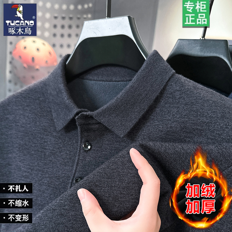 啄木鸟100%纯羊毛衫男士冬季加绒