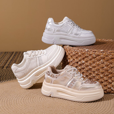 小白鞋2026春季新款时尚休闲鞋厚底真皮女鞋透气水钻厚底鞋25567