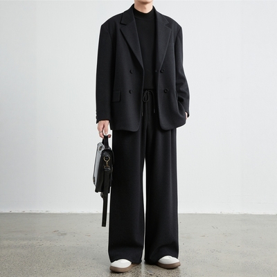 羊毛呢正装西装男套装黑色休闲