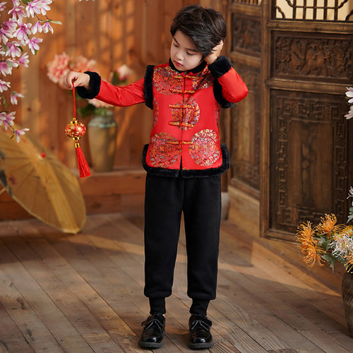 男童唐装冬款拜年服2023新款