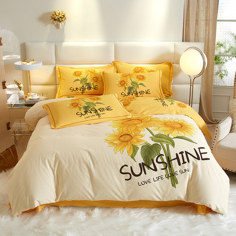 保暖冬天磨毛四件套床单纯棉加厚大版花全棉四季通用北欧田园被套