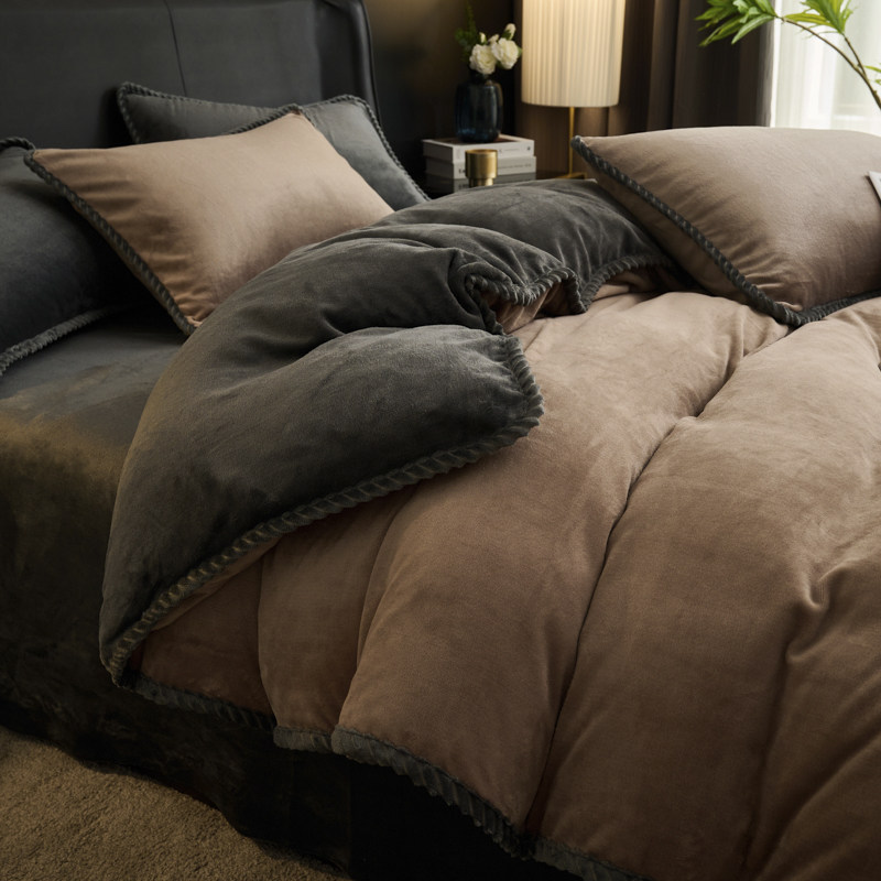 冬季牛奶绒四件套简约单被套床笠床套防滑保暖珊瑚绒日系床罩单件