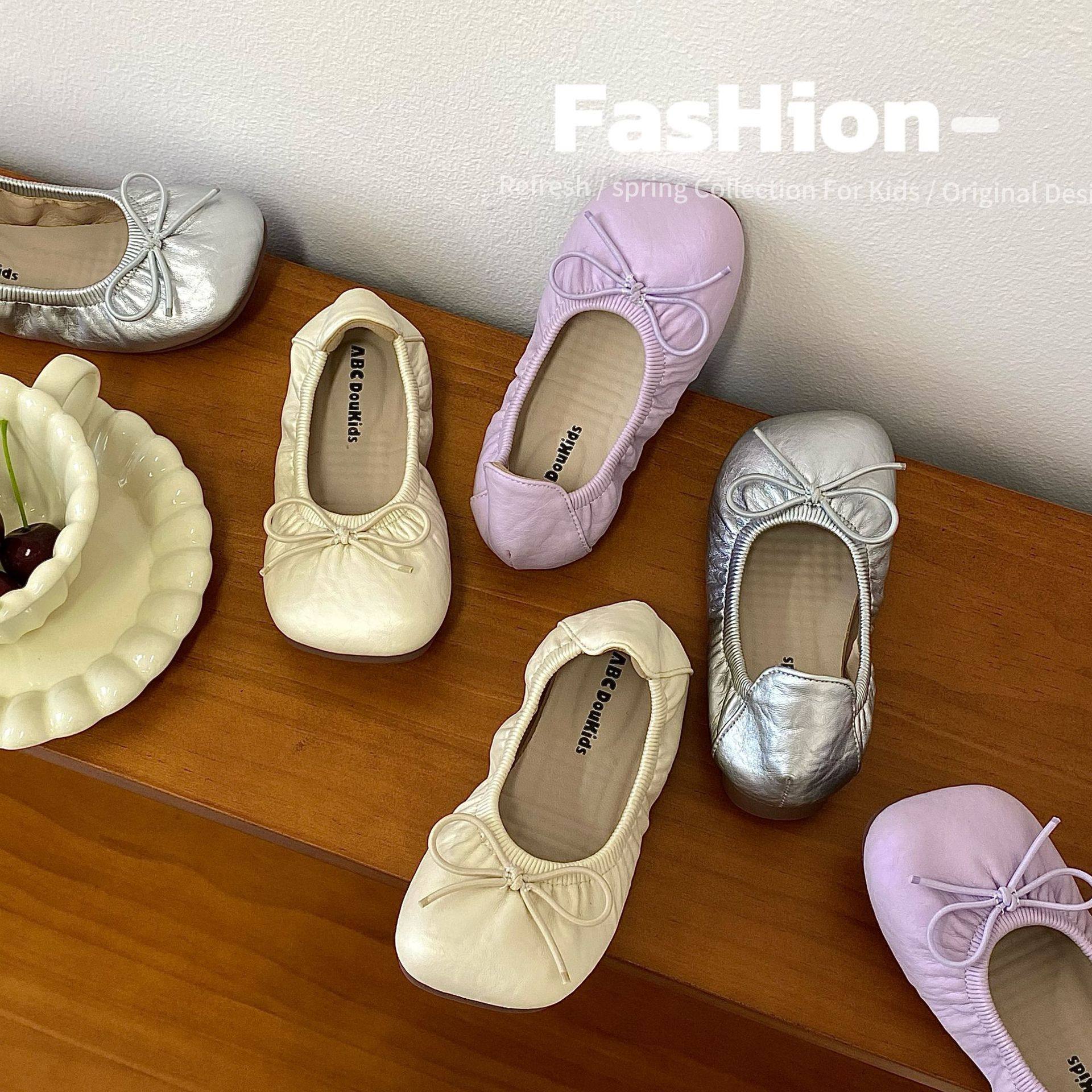 方头浅口儿童蛋卷鞋马卡龙色女童皮鞋软底舒适芭蕾舞蹈宝宝豆豆鞋