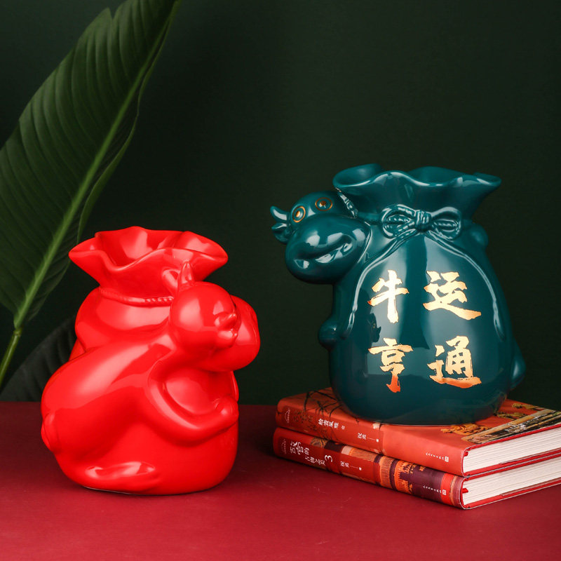 陶瓷钱袋存钱罐只进不出储钱罐创意儿童硬币储蓄罐可存可取大容量