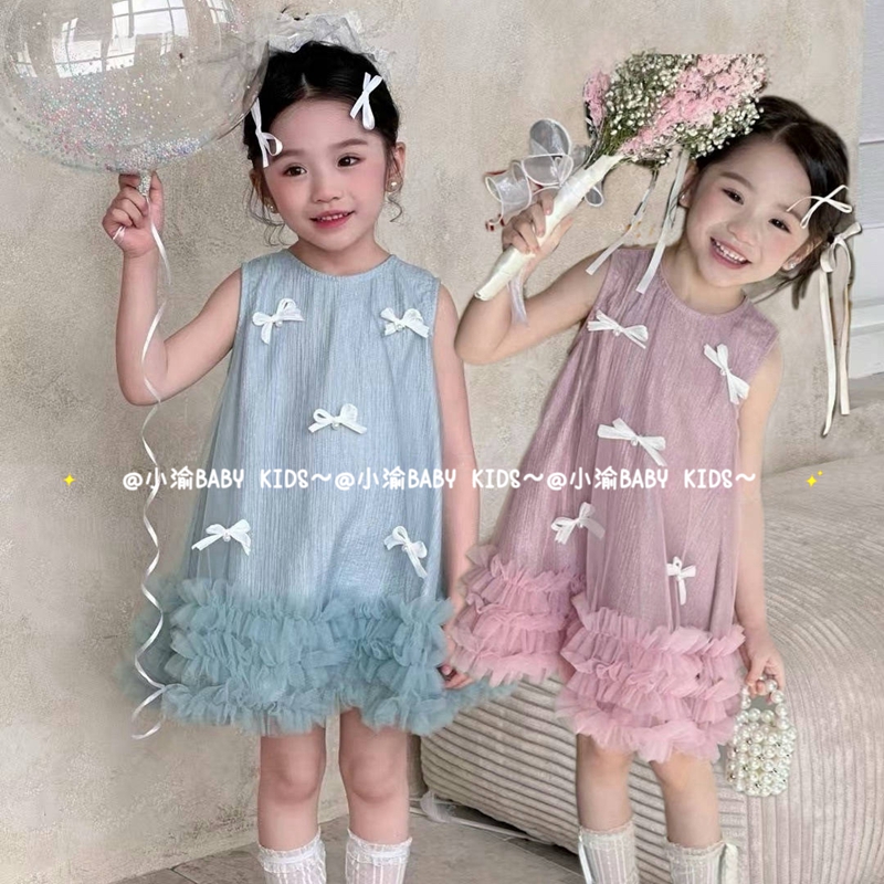 女童连衣裙2025夏季新款女童甜美公主裙女宝生日礼服裙无袖网纱裙
