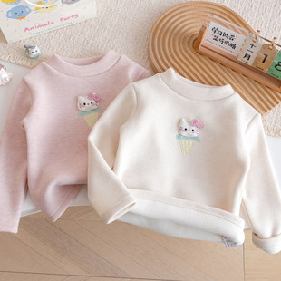 女童冬季保暖加绒上衣新款卡通冰淇淋kt猫甜美长袖打底衫百搭上衣