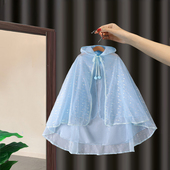 女童中长款 艾莎斗篷连帽外套2022儿童冰雪奇缘披风蕾丝公主披肩薄