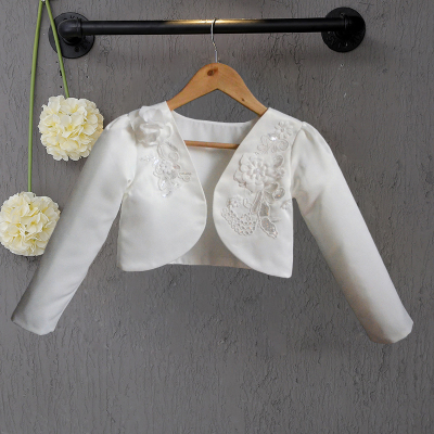 女童婚纱礼服小披肩花童白色长袖