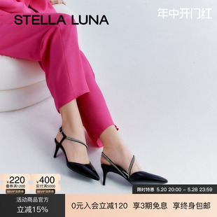 春夏季 LUNA女鞋 新款 凉鞋 STELLA 仙女高跟半凉鞋 法式 水钻黑色时尚