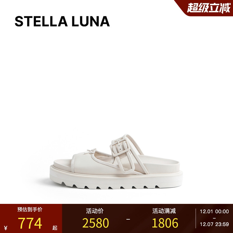 厚底百搭白色蝴蝶结装饰休闲凉拖