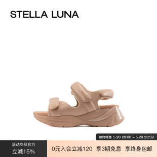 STELLA 春夏新款 LUNA女鞋 露趾松糕鞋 牛皮运动休闲魔术贴厚底凉鞋