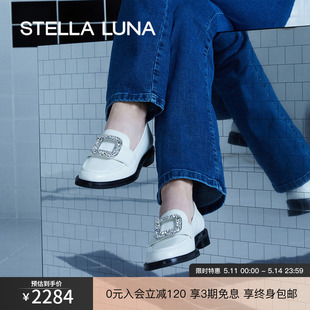 小皮鞋 新款 春夏季 STELLA LUNA女鞋 水钻方扣牛皮厚底英伦风乐福鞋