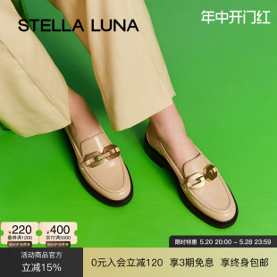 深口单鞋 STELLA 春夏新款 LUNA女鞋 英伦风链条复古牛皮厚底乐福鞋