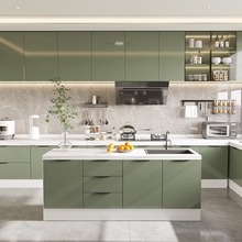 岩板实木橱柜大理石储物柜现代简约组装家用厨房灶台一体柜水盆柜