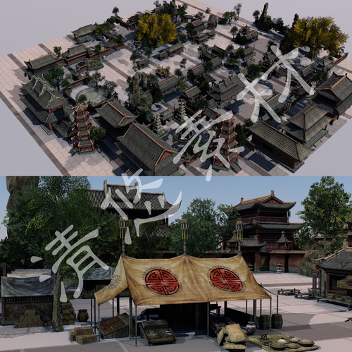 3dmax fbx格式c4d古代建筑街道长安城 古代集市游戏场景模型309