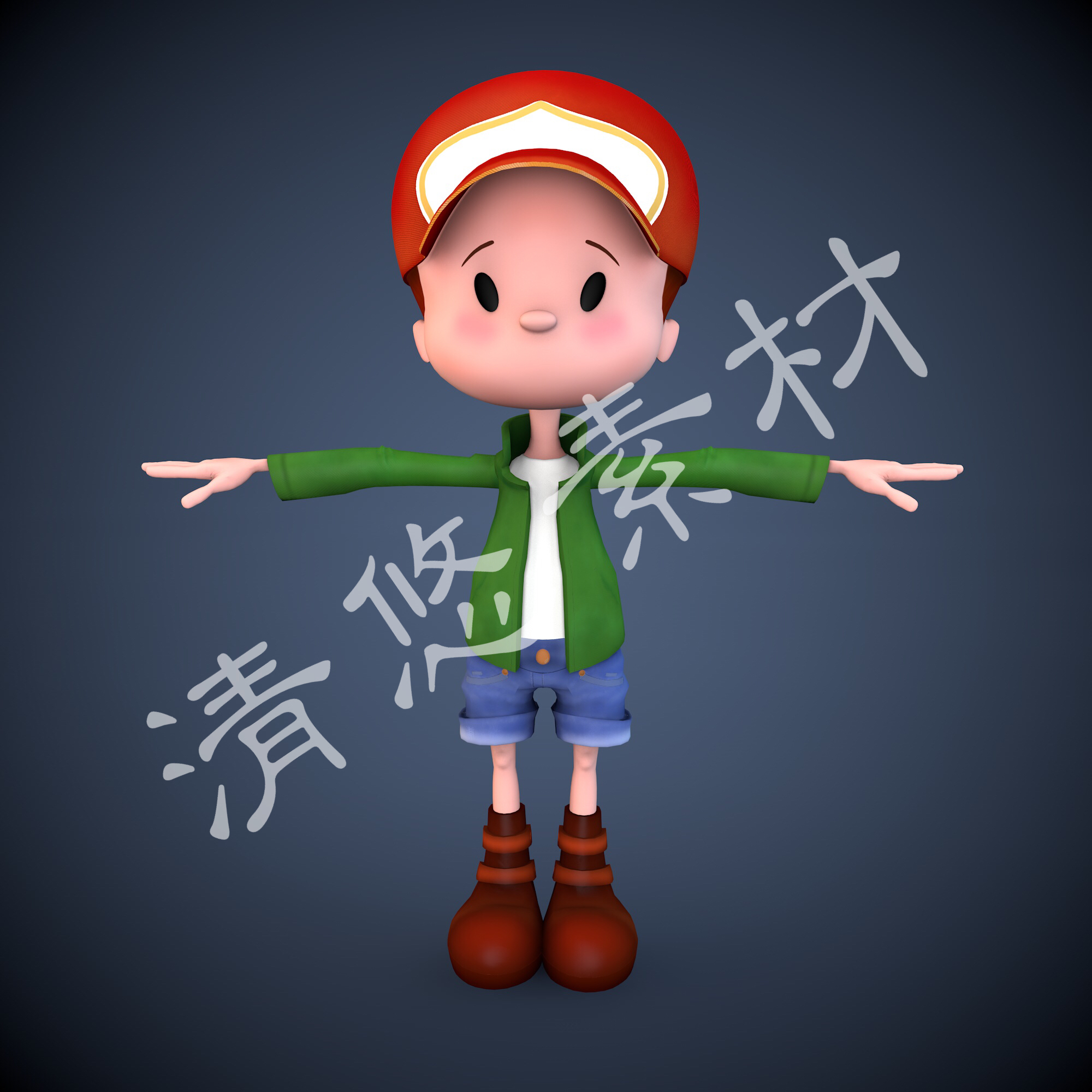 卡通q版小男孩3dmax c4d fbx格式模型骨骼绑定人物角色 非实物585