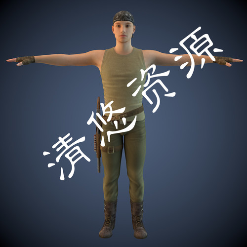 daz c4d fbx青年男模型人物枪手猎人士兵军人骨骼绑定 非实物837