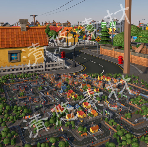 maya 3dmax c4d fbx大型卡通场景模型城市建筑房子交通城镇841