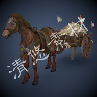 模型运粮马车二轮木车非实物534 运粮车fbx格式 古代马车3dmax c4d