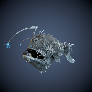 琵琶鱼安康鱼c4d 鱼模型骨骼绑定带动画动作动物997 fbx格式