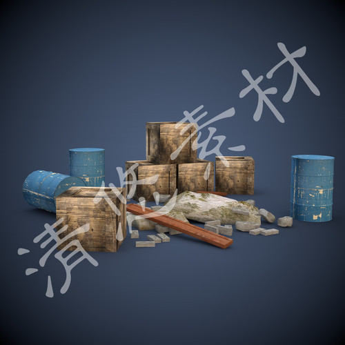 maya 3dmax c4d射击游戏场景装饰模型石块汽油桶木箱子fbx格式394