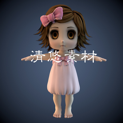 maya c4d fbx卡通可爱小女孩大眼儿童人物带骨骼绑定 非实物A105