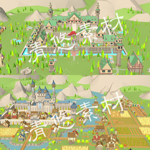 uinty maya c4d 3dmax fbx卡通场景模型城堡房子田园农场废墟 A17