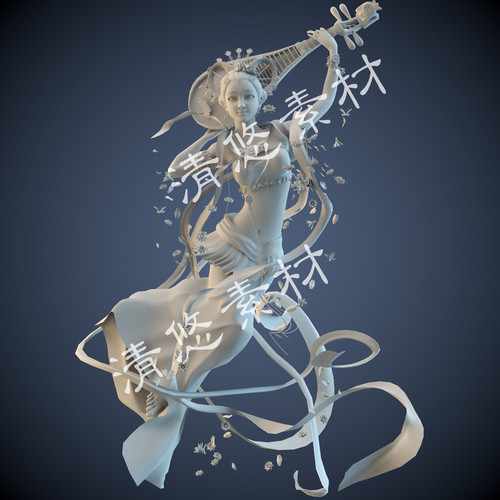 雕刻素材古代神话人物嫦娥飞天maya c4d fbx obj模型 非实物 A223