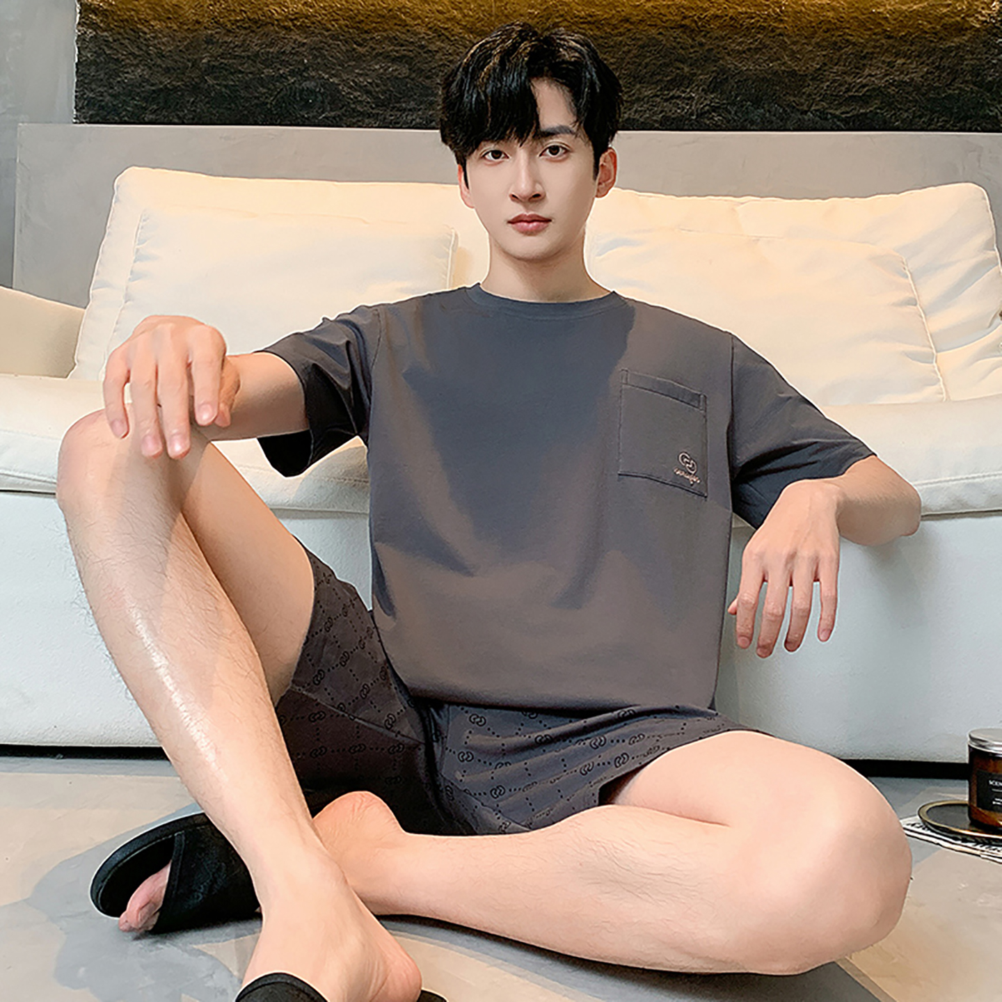 润微夏季男士加大码纯棉睡衣套装