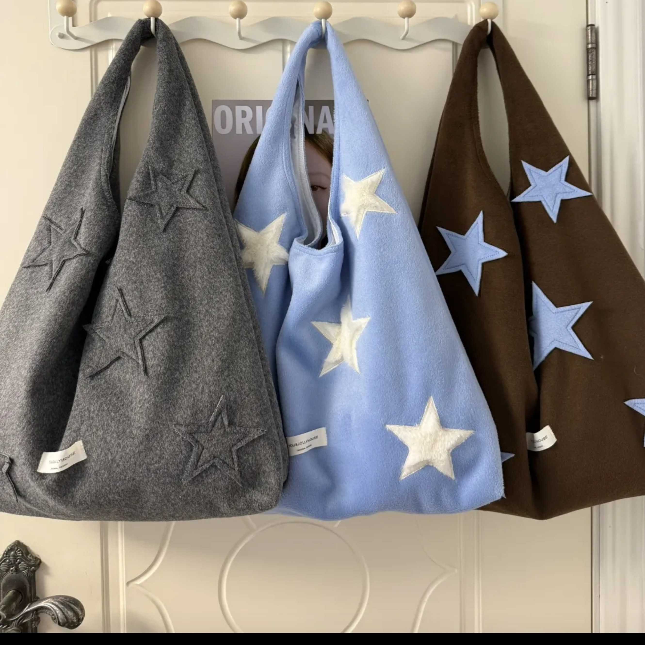 韩版星星呢子托特包女新款大容量百搭单肩包慵懒感通勤托特包