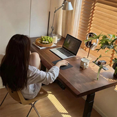 实木升降桌新西兰松木桌面台式 电脑桌办公桌家用书桌电竞桌穿线孔