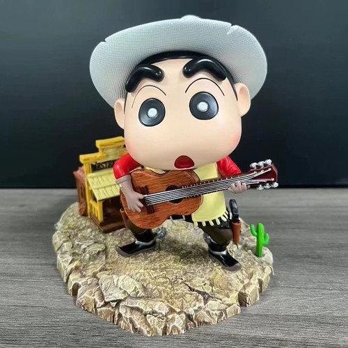 GK蜡笔小新西部牛仔 吉他小新拿枪小新新之助 潮玩手办车载公仔