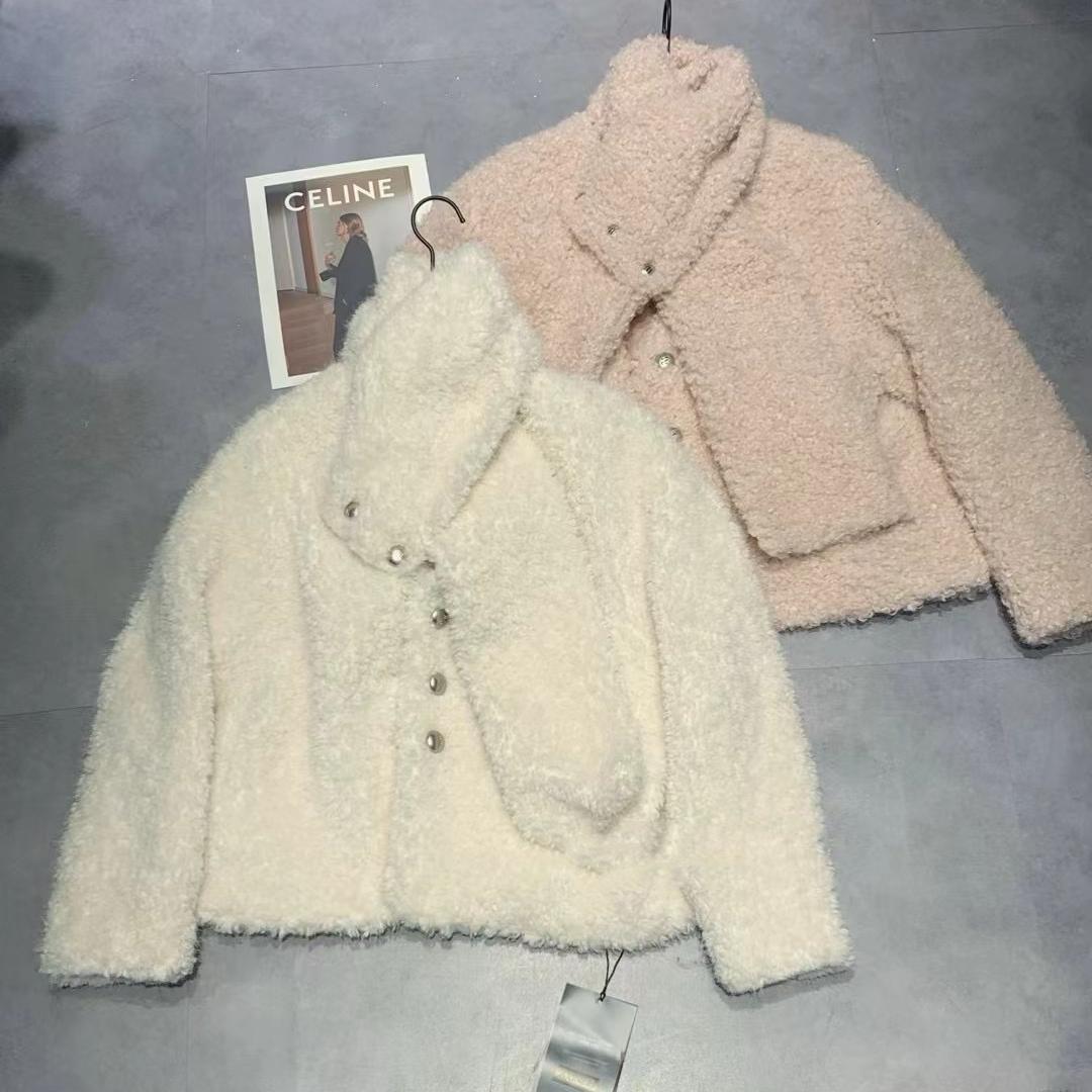 秋冬季温柔甜美风小个子羊羔毛外套配围巾纯色百搭保暖上衣女韩版