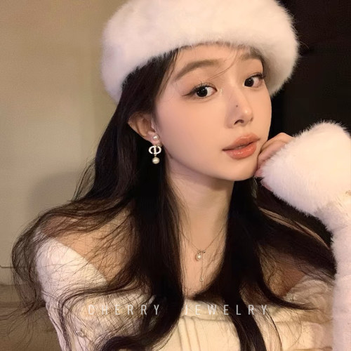 韦雪同款CD闪锆后挂珍珠耳钉