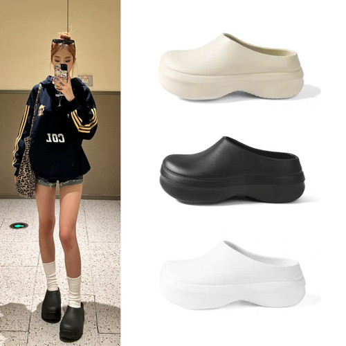 露思春夏新款厨师鞋外穿穆勒鞋厚底增高包头凉拖鞋一脚蹬洞洞鞋女