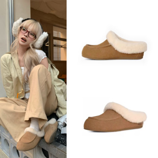 2026赵露思同款包头毛毛拖羊毛绒棉鞋皮毛一体穆勒鞋加绒包头拖鞋
