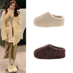 赵露思同款包头毛拖厚底羊羔毛勃肯穆勒鞋外穿毛毛半拖增高棉拖女