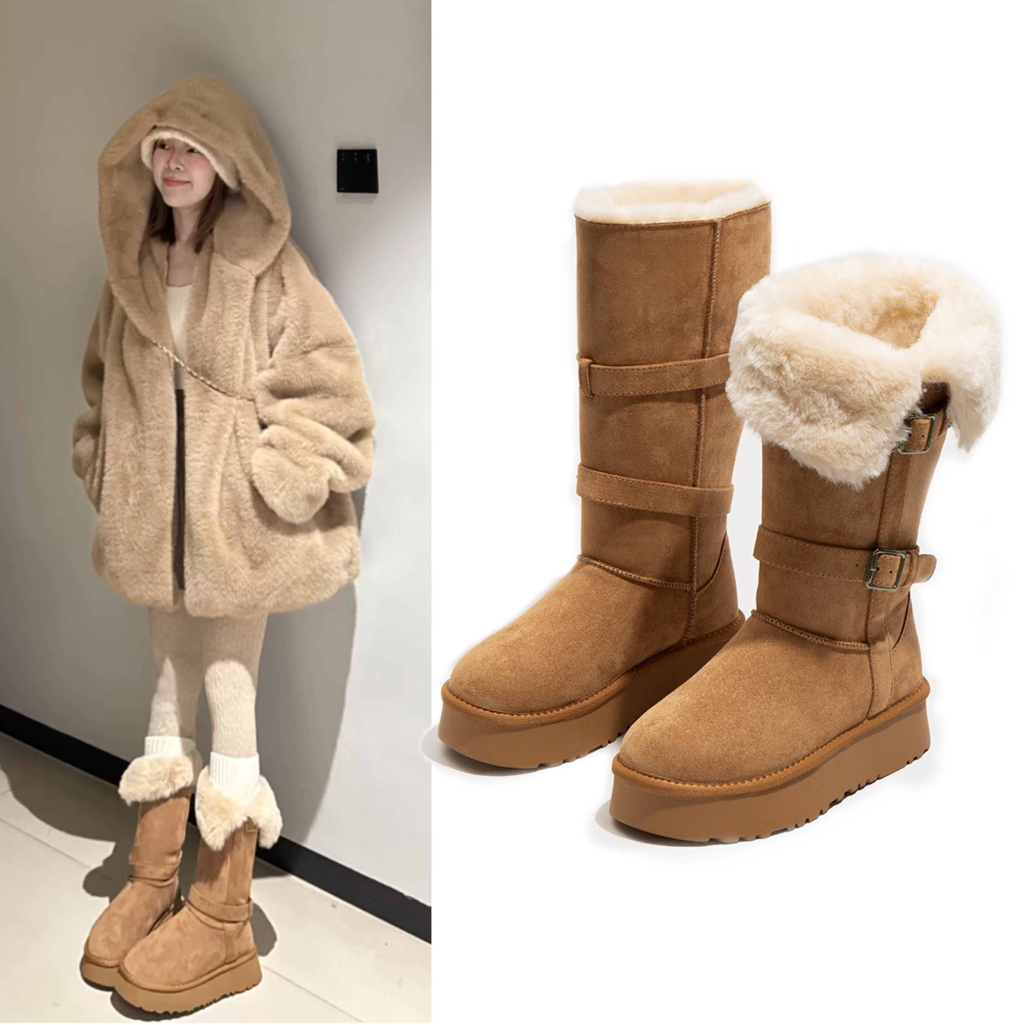 赵露思同款长筒雪地靴毛翻边女冬季加绒加厚保暖长靴厚底外穿棉靴,女鞋,时尚雪地靴,淘宝优惠券,粉丝福利购,淘宝优惠卷