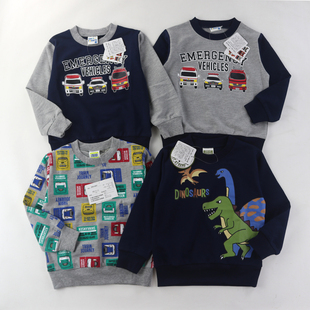 日单儿童春秋薄毛圈卫衣卡通恐龙新干线休闲套头童装外套80-130