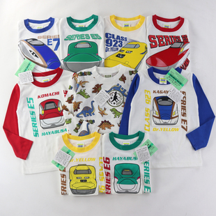 日单儿童长袖T恤卡通恐龙新干线上衣春秋男童打底衫80-130