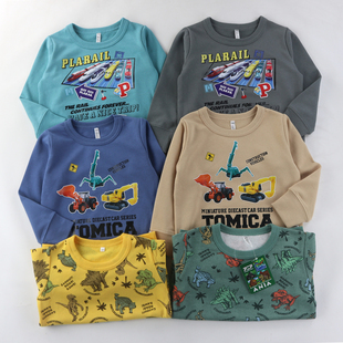 日单儿童春秋薄毛圈卫衣卡通恐龙新干线休闲套头童装外套100-120