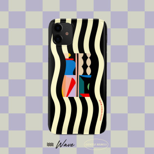 黑白撞色小众艺术家 极简单几何文艺iphone14设计师款 GENTLE REBELS波浪纹ins手机壳适用苹果15promax中古经典