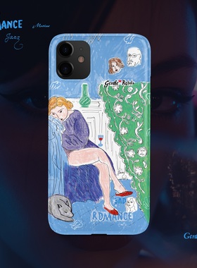 GENTLE REBELS马蒂斯坏罗曼史油画手机壳适用iphone17pro苹果16原创INS肌理酒杯中古花纹浅蓝小狗情侣emo少女