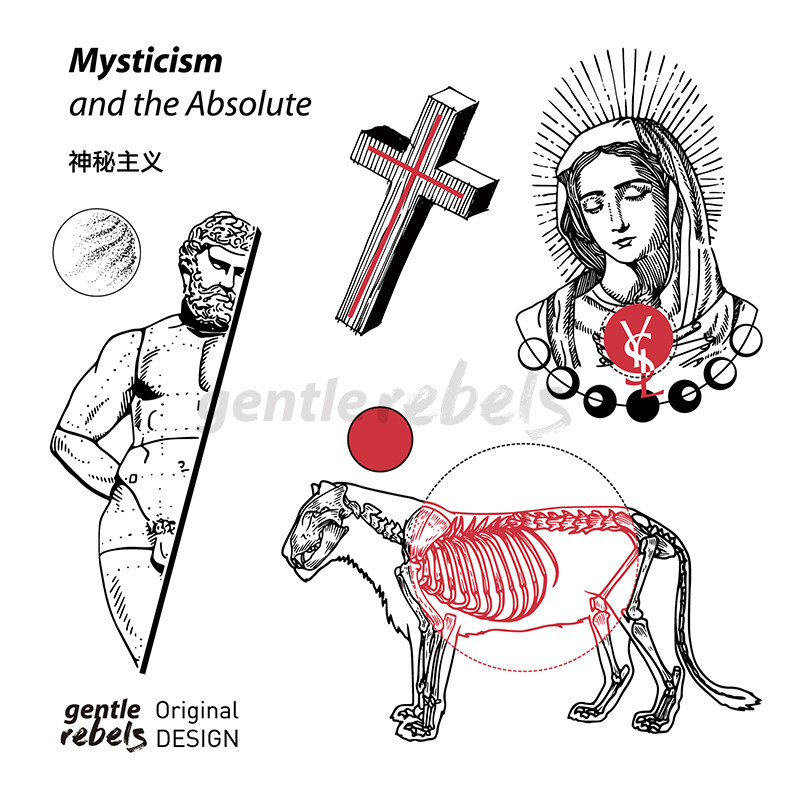 gentle rebels原创纹身贴 圣母十字架极简线条骨黑白嘻哈文艺复兴