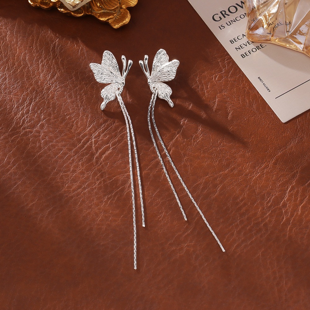 超仙气长款流苏蝴蝶耳钉时尚高级感优雅气质耳饰设计感小仙女