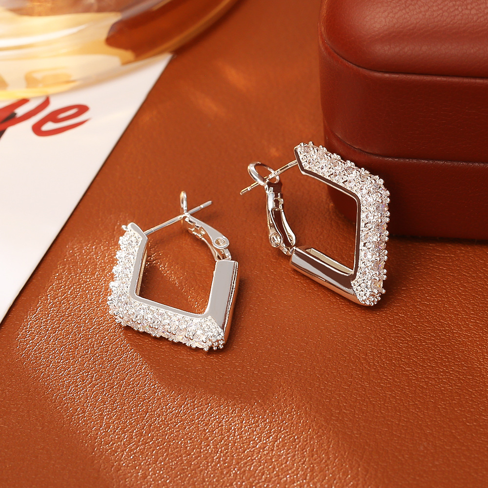 925银针菱形锆石耳钉高级感时尚小众设计耳饰女优雅气质INS风