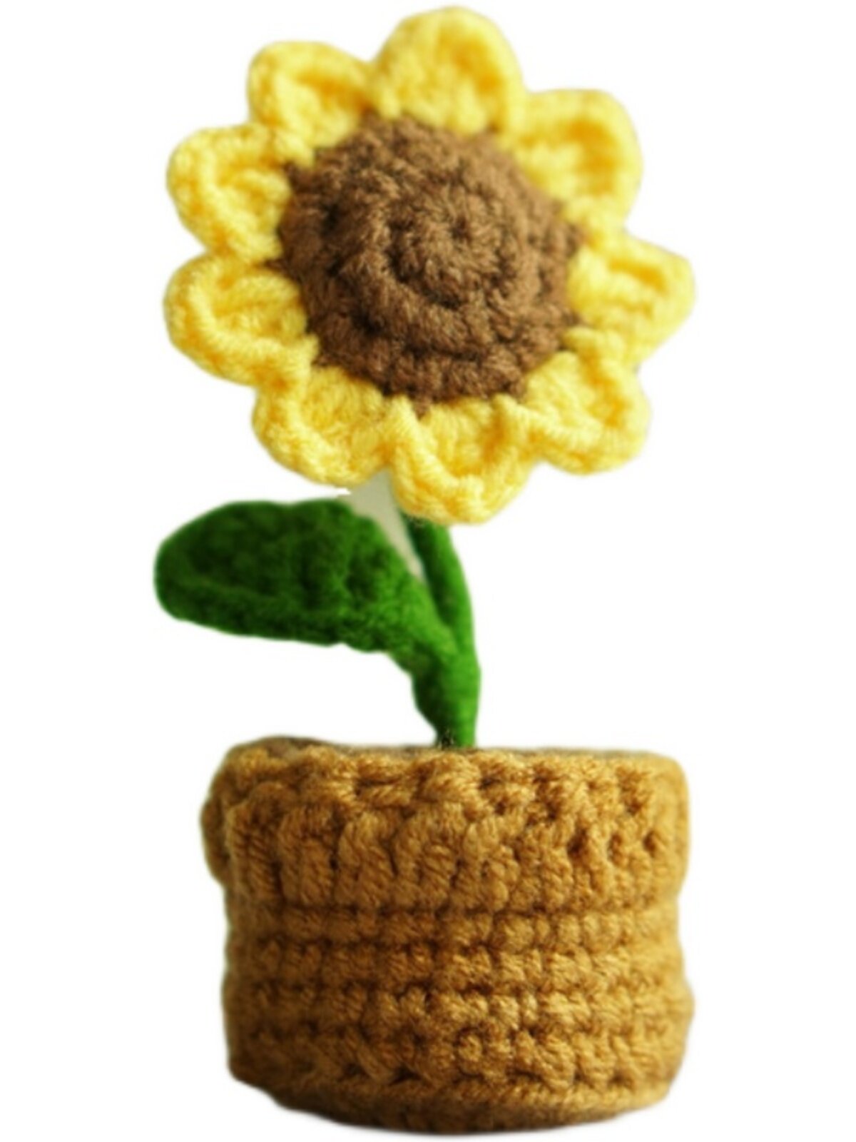 HAND-CROCHETED POTTED FLOWER DIY MATERIAL WRAPS WOOL TO MAKE SUNFLOWER TULIP MINI CAR ORNAMENTS